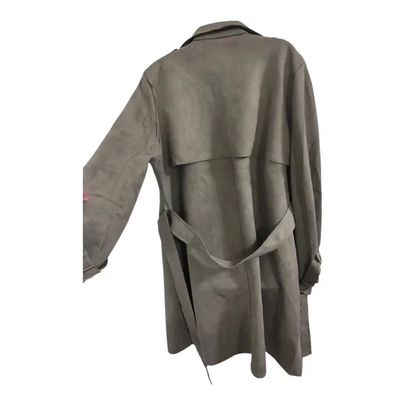 Stunning‎ gray faux suede belted trench coat size XL new